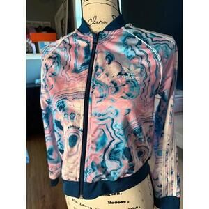 adidas Pink and Blue Marble-Print Bomber Jacket